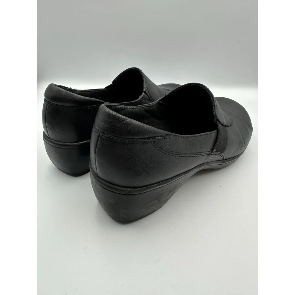 Clarks GRASP Black Leather Slip On Work Comfort Loafers Clogs Women's Size‎ 11 M